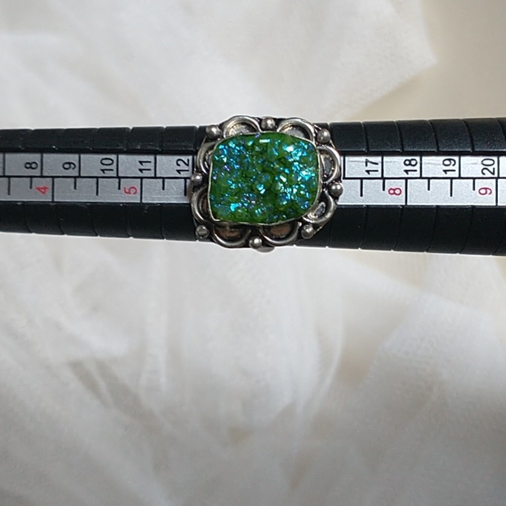 925 Silver Green/Aqua Druzzy Ring! - Picture 4 of 6